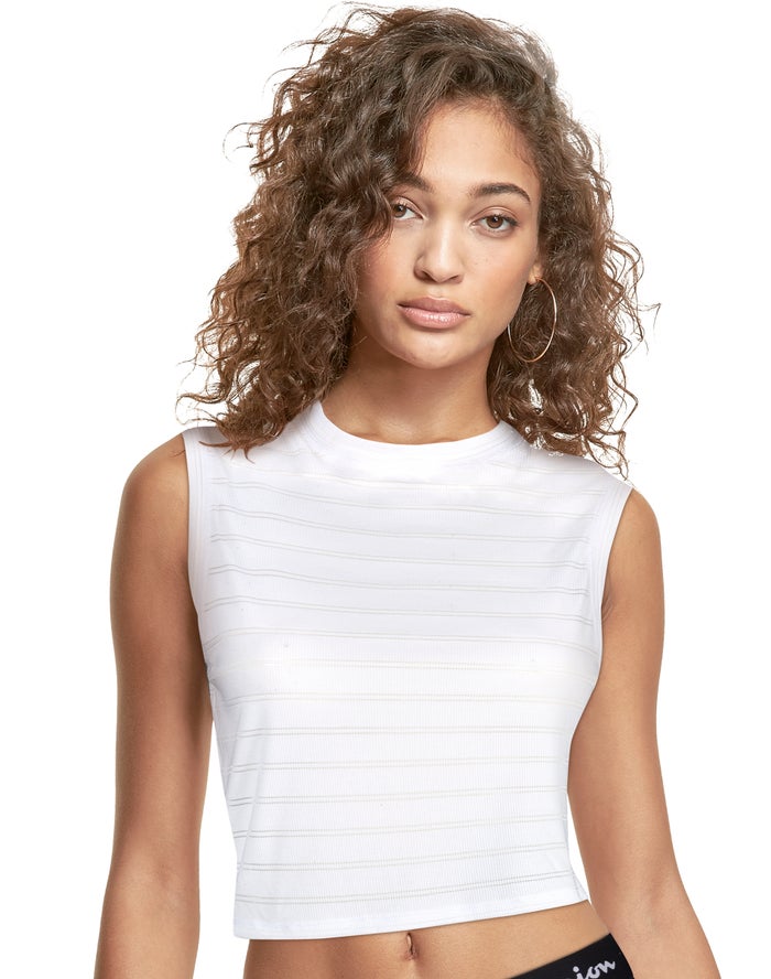 Champion Tanktop Dames - Wit - Cropped Ribbed ( 408316-QNW )